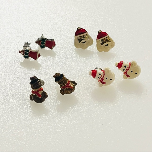 Four Sets Vintage Christmas Earring Stud Sets Santa Bell SnowmanHoliday Jewelry - Picture 2 of 16